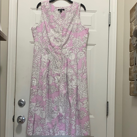 Chadwicks 100% Cotton Floral Lilac and White Sleeveless Dress Size 14 - Picture 1 of 8